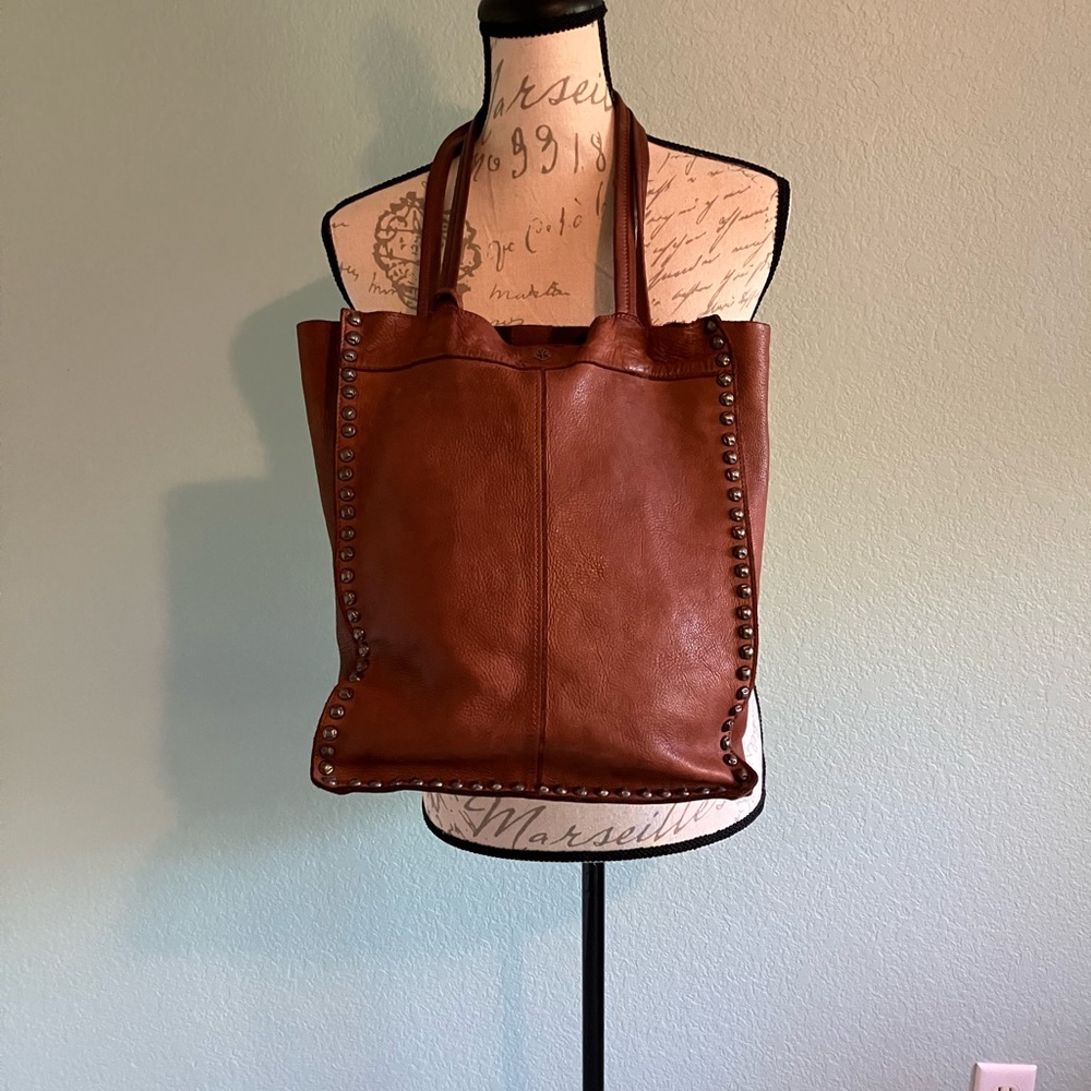 Brown Leather Studded Tote Bag